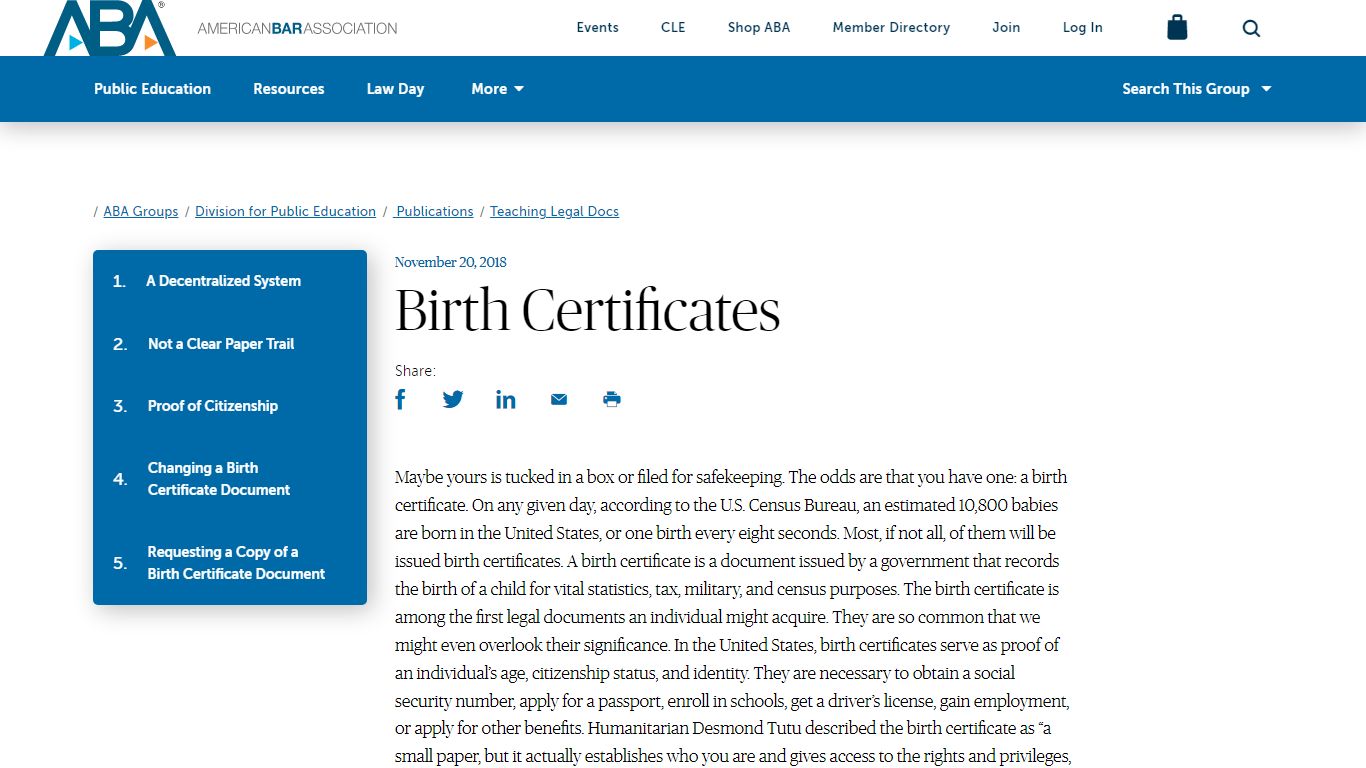 Birth Certificates - American Bar Association